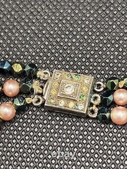 Vintage Triple Strand Pearl Necklace Solid Silver Clasp Boar Hallmark