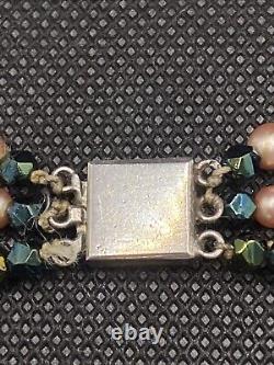 Vintage Triple Strand Pearl Necklace Solid Silver Clasp Boar Hallmark