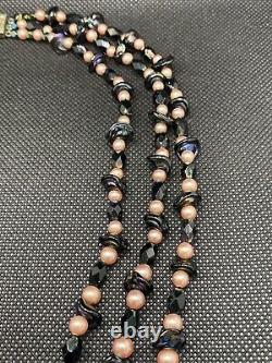 Vintage Triple Strand Pearl Necklace Solid Silver Clasp Boar Hallmark