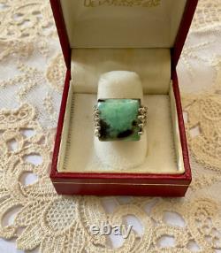 Vintage Unique Tank Ring Solid Silver Crafted Genuine Chrysoprase