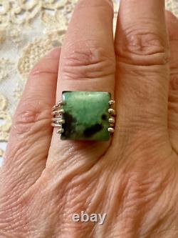 Vintage Unique Tank Ring Solid Silver Crafted Genuine Chrysoprase