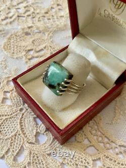 Vintage Unique Tank Ring Solid Silver Crafted Genuine Chrysoprase
