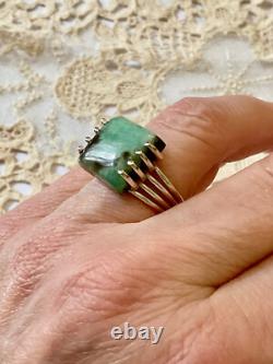 Vintage Unique Tank Ring Solid Silver Crafted Genuine Chrysoprase