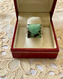 Vintage Unique Tank Ring Solid Silver Crafted Genuine Chrysoprase