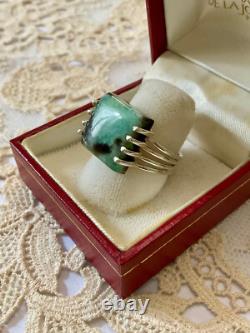 Vintage Unique Tank Ring Solid Silver Crafted Genuine Chrysoprase