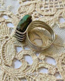 Vintage Unique Tank Ring Solid Silver Crafted Genuine Chrysoprase