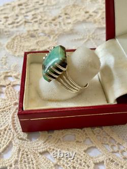 Vintage Unique Tank Ring Solid Silver Crafted Genuine Chrysoprase