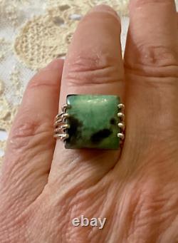 Vintage Unique Tank Ring Solid Silver Crafted Genuine Chrysoprase