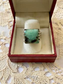 Vintage Unique Tank Ring Solid Silver Crafted Genuine Chrysoprase