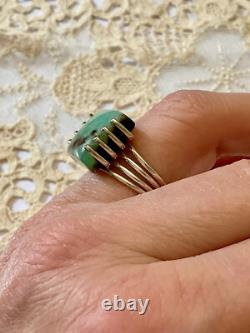 Vintage Unique Tank Ring Solid Silver Crafted Genuine Chrysoprase
