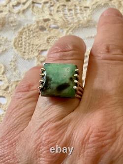Vintage Unique Tank Ring Solid Silver Crafted Genuine Chrysoprase