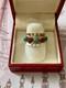 Vintage Wide Art Deco Solid Silver Ring With Genuine Emeralds And Rubies