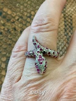 Vintage Wide Solid Silver Gold Vermeil Genuine Rubies Ring