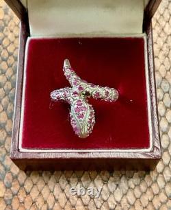 Vintage Wide Solid Silver Gold Vermeil Genuine Rubies Ring