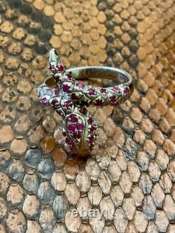 Vintage Wide Solid Silver Gold Vermeil Genuine Rubies Ring