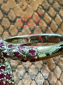 Vintage Wide Solid Silver Gold Vermeil Genuine Rubies Ring