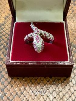 Vintage Wide Solid Silver Gold Vermeil Genuine Rubies Ring