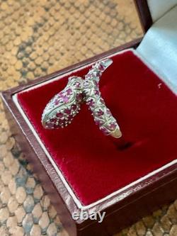 Vintage Wide Solid Silver Gold Vermeil Genuine Rubies Ring