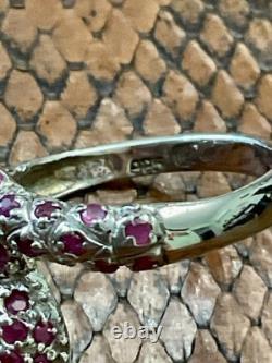 Vintage Wide Solid Silver Gold Vermeil Genuine Rubies Ring
