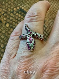 Vintage Wide Solid Silver Gold Vermeil Genuine Rubies Ring