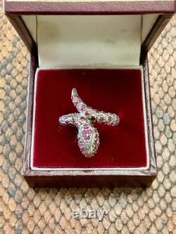 Vintage Wide Solid Silver Gold Vermeil Genuine Rubies Ring