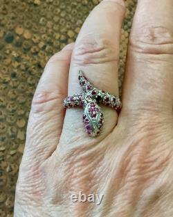 Vintage Wide Solid Silver Gold Vermeil Genuine Rubies Ring