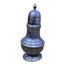 Vintage antique engraved solid silver salt and pepper shakers