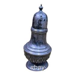 Vintage antique engraved solid silver salt and pepper shakers