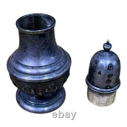 Vintage antique engraved solid silver salt and pepper shakers