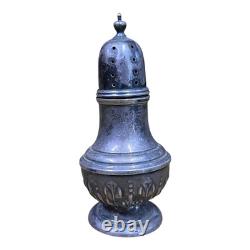 Vintage antique engraved solid silver salt and pepper shakers