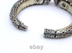 Vintage antique solid silver enamel chimera head signed bangle bracelet