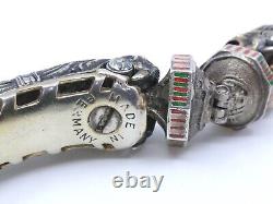 Vintage antique solid silver enamel chimera head signed bangle bracelet