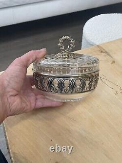 Vintage candy dish box in Baccarat crystal and solid silver