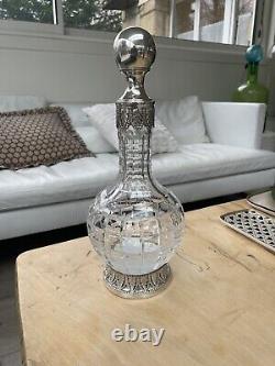 Vintage crystal carafe with solid 925 silver mount Topazio Portugal sterling