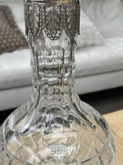 Vintage crystal carafe with solid 925 silver mount Topazio Portugal sterling