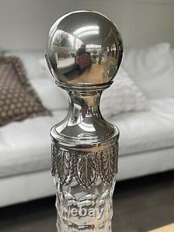 Vintage crystal carafe with solid 925 silver mount Topazio Portugal sterling