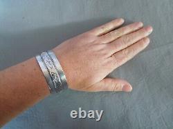 Vintage gray fish solid silver cuff bracelet for men and women from Tunisia.