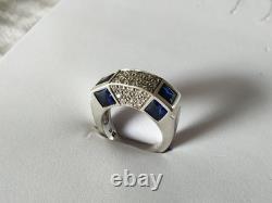 Vintage modernist solid silver & stones ring by Valles Dordal, size 56