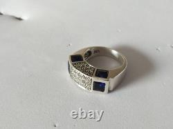 Vintage modernist solid silver & stones ring by Valles Dordal, size 56