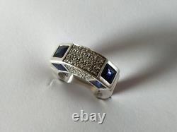 Vintage modernist solid silver & stones ring by Valles Dordal, size 56