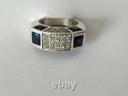 Vintage modernist solid silver & stones ring by Valles Dordal, size 56