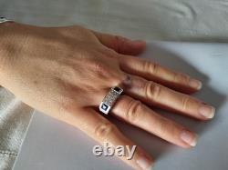 Vintage modernist solid silver & stones ring by Valles Dordal, size 56