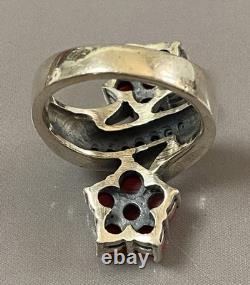 Vintage silver coral toi et moi ring, solid silver marcasite ring, size 57