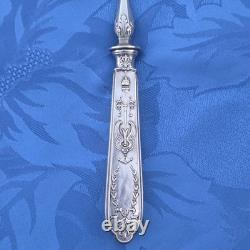 09l34 Ancienne Pelle A Tarte Manche Argent Massif Fourre Minerve Style Empire