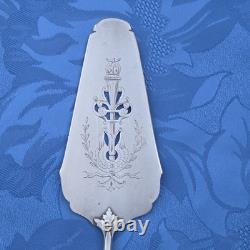 09l34 Ancienne Pelle A Tarte Manche Argent Massif Fourre Minerve Style Empire