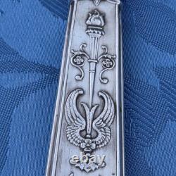 09l34 Ancienne Pelle A Tarte Manche Argent Massif Fourre Minerve Style Empire