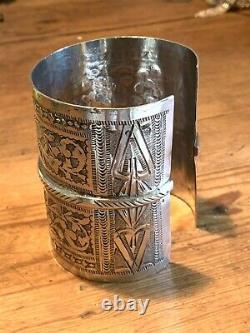 105g! Silver Berber Bracelet Manchette Ancien Tunisien Kabyle Argent Vintage