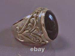 16grs Grosse ancienne bague argent chevalière onyx bague dôme argent massif T59