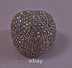 17grs Grosse ancienne bague argent marcassites bague dôme argent massif T56