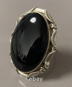20gs Ancienne bague argent onyx chevalière bague argent massif T58 silver ring
